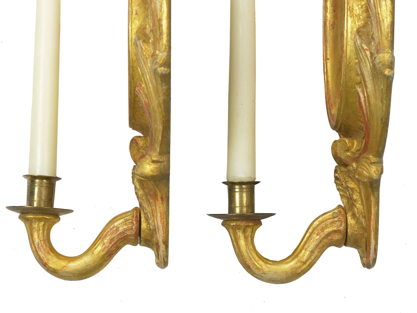 Pair of Rococo Candlestick Wall Sconces in Carved Giltwood 6
