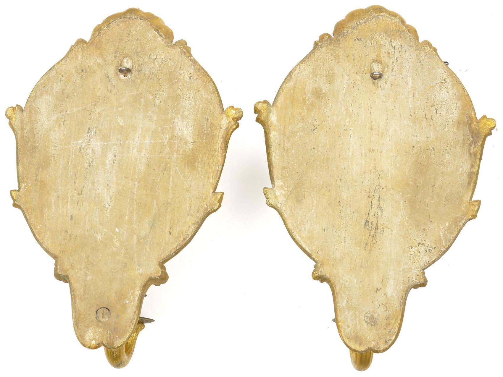 Pair of Rococo Candlestick Wall Sconces in Carved Giltwood 9
