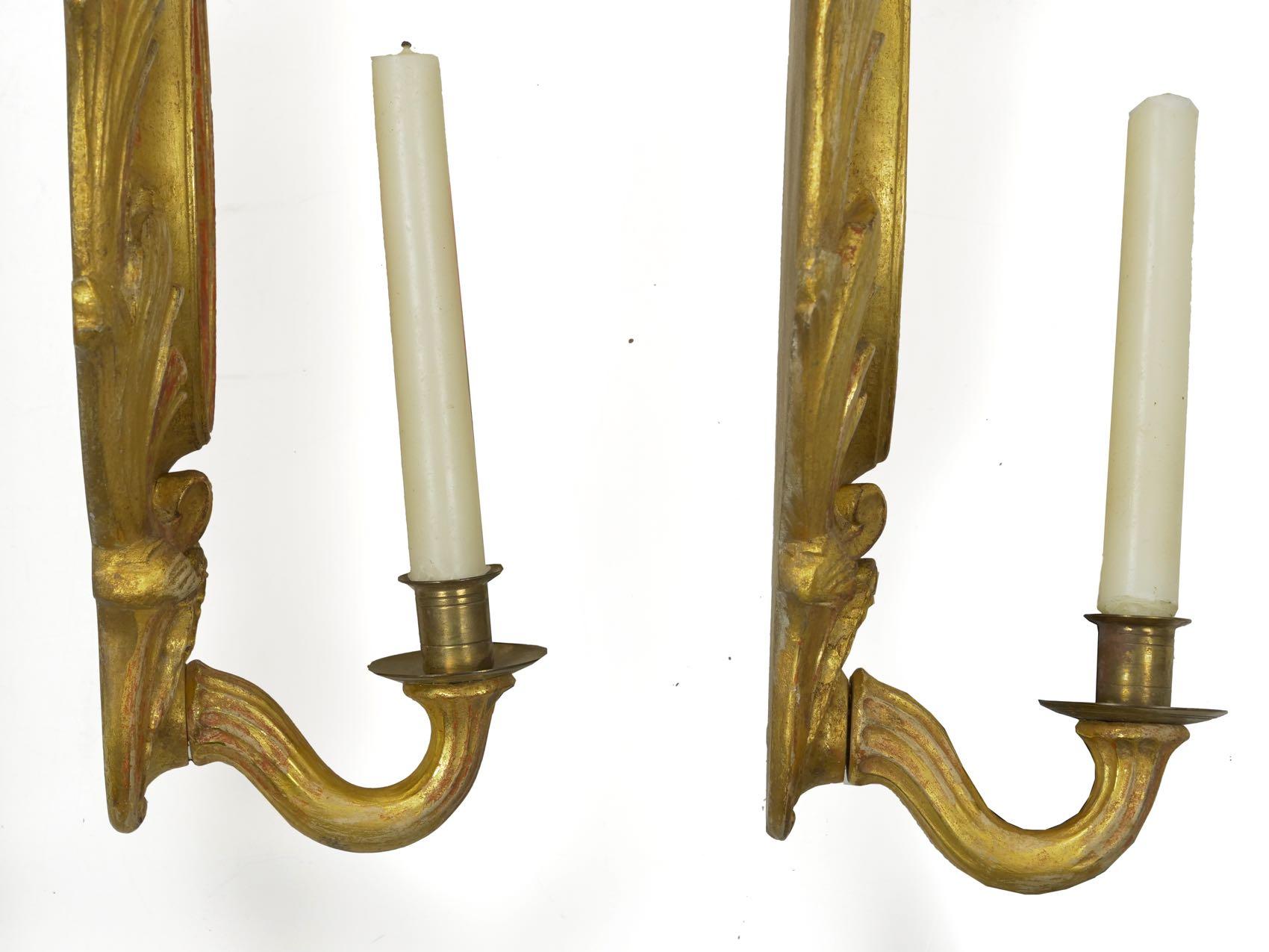Pair of Rococo Candlestick Wall Sconces in Carved Giltwood 14