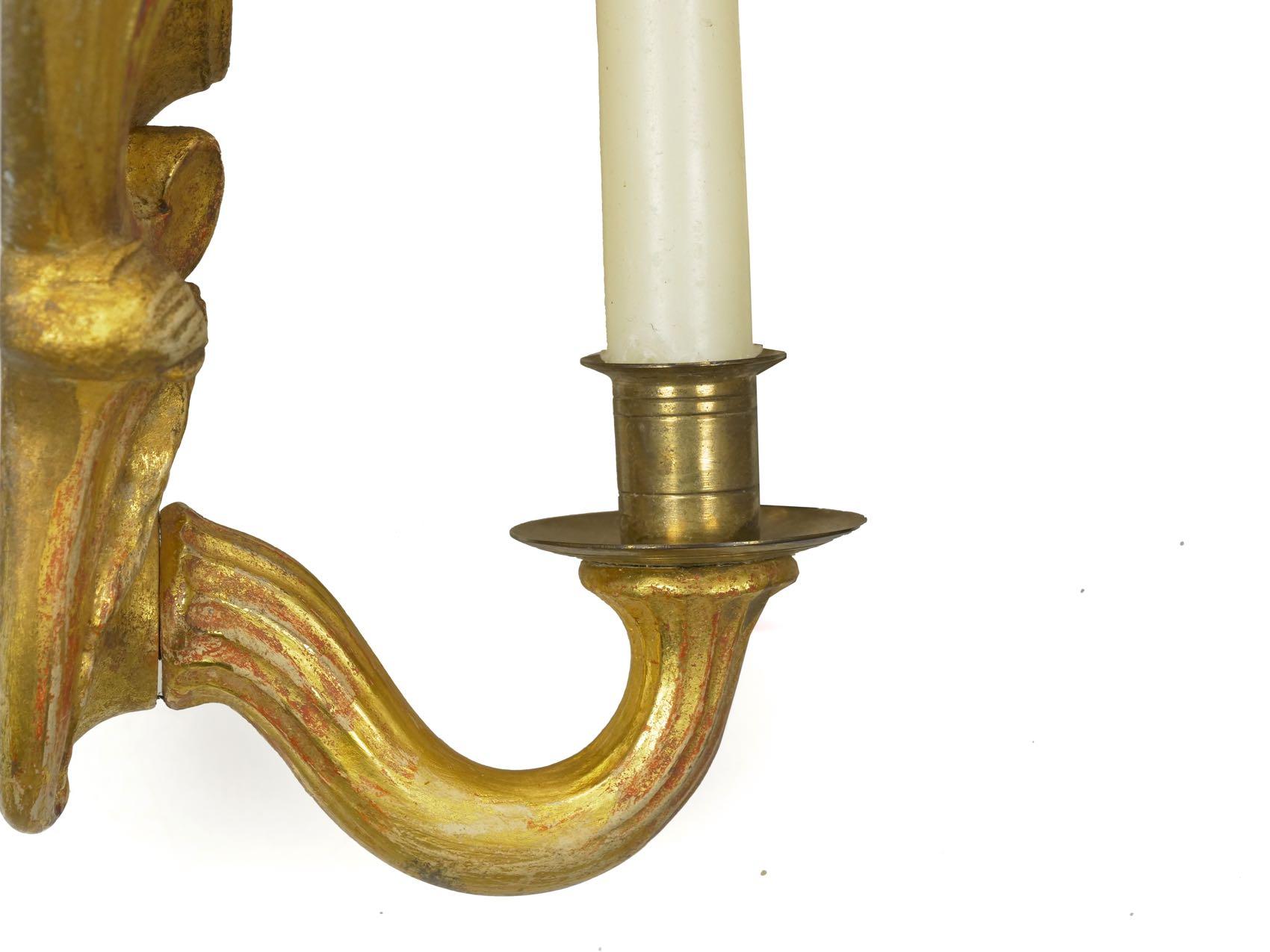 Pair of Rococo Candlestick Wall Sconces in Carved Giltwood 15