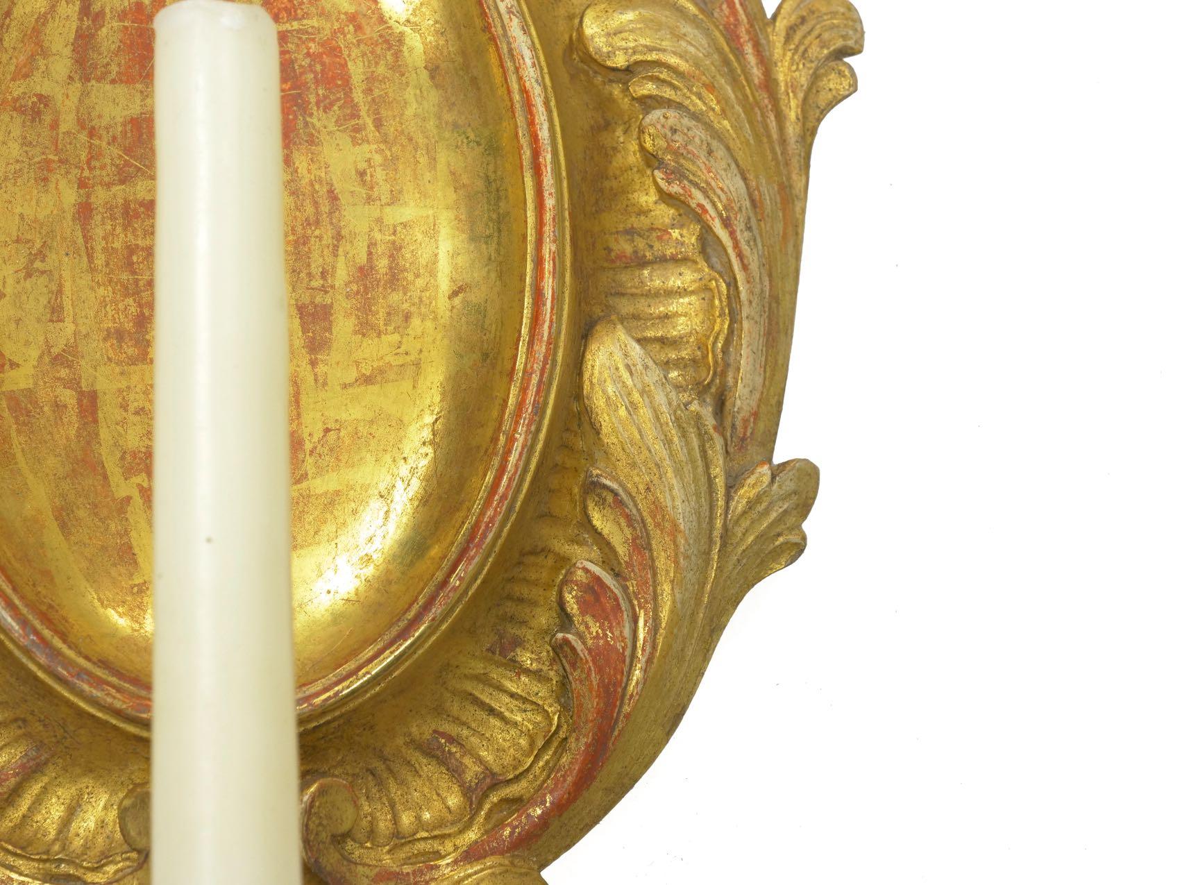 Pair of Rococo Candlestick Wall Sconces in Carved Giltwood 2