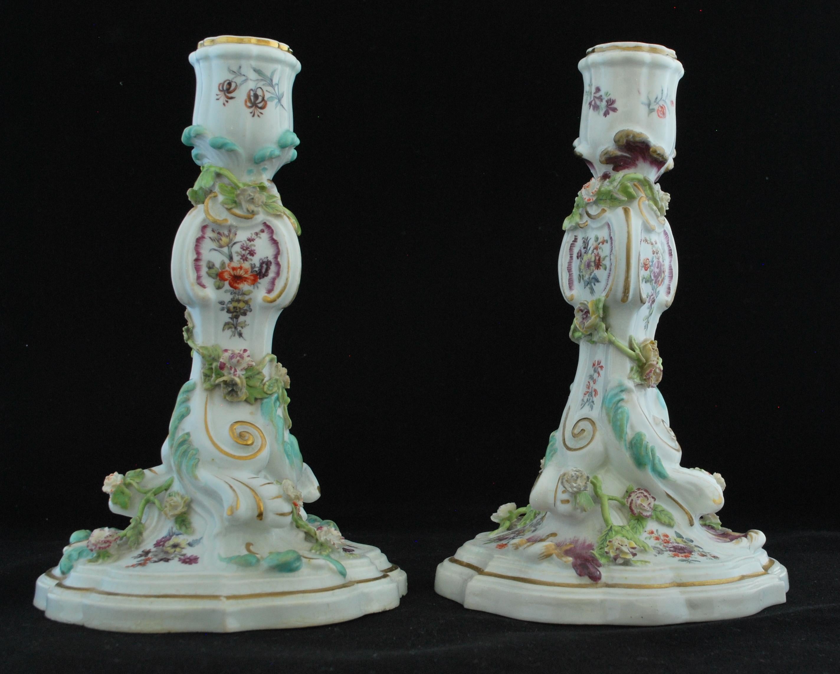 English Pair of Rococo Candlesticks, Chelsea, circa 1762