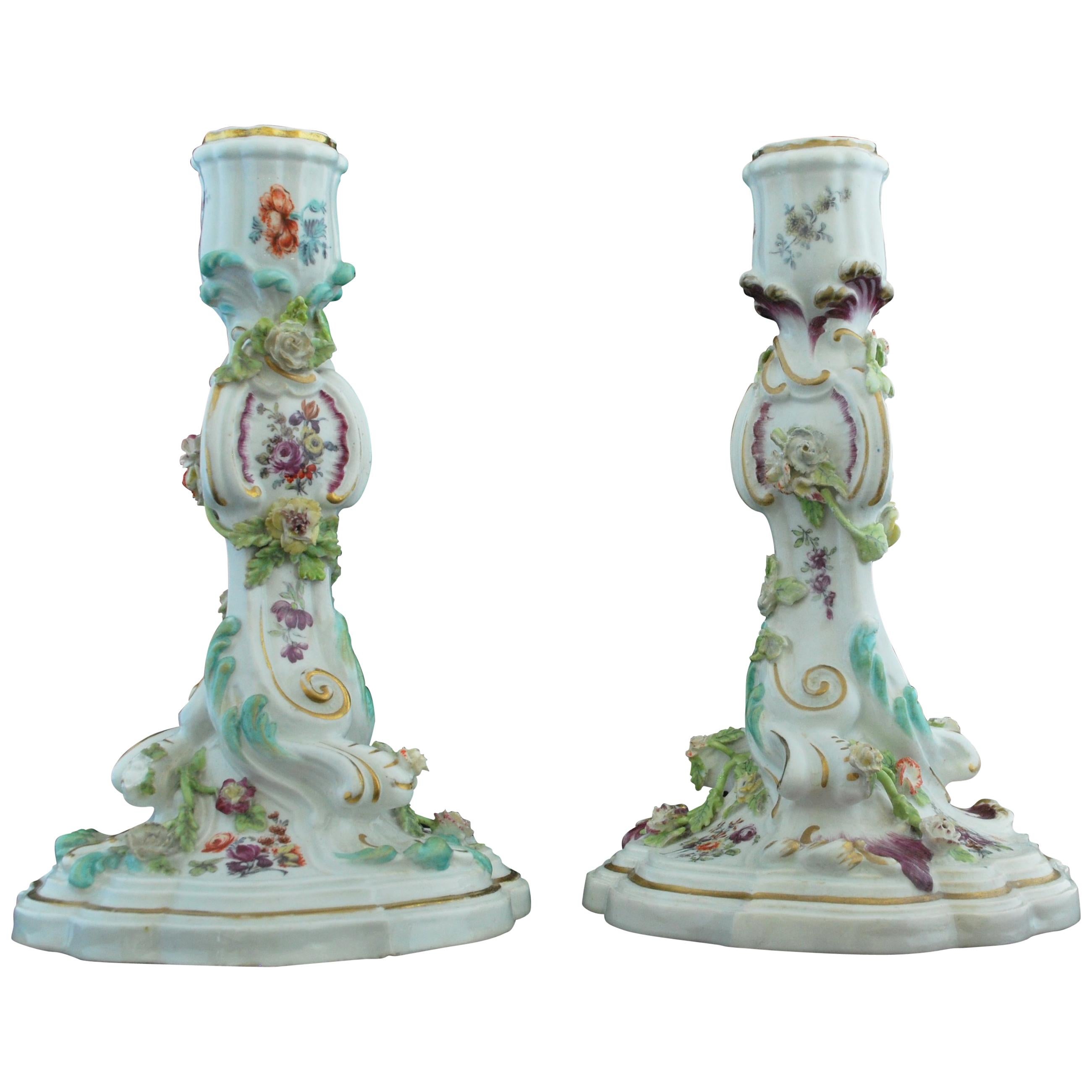 Pair of Rococo Candlesticks, Chelsea, circa 1762