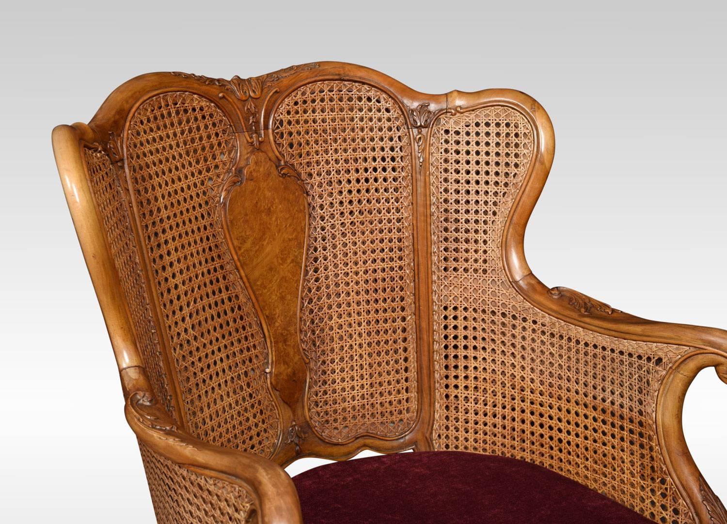 British Pair of Rococo Design Walnut Bergere Armchairs