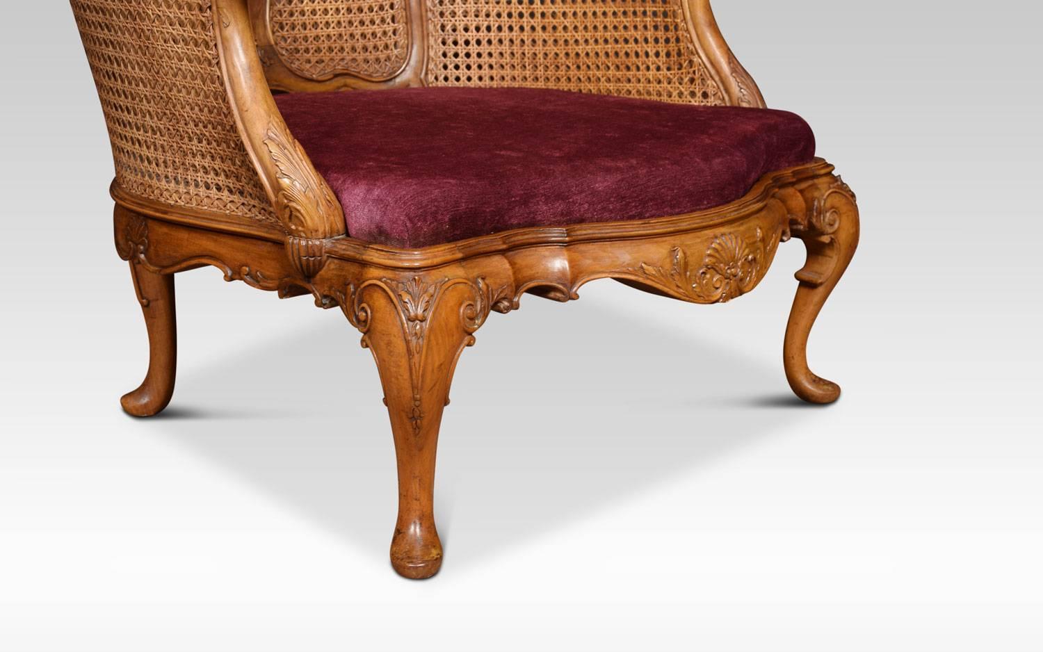 Pair of Rococo Design Walnut Bergere Armchairs In Excellent Condition In Cheshire, GB