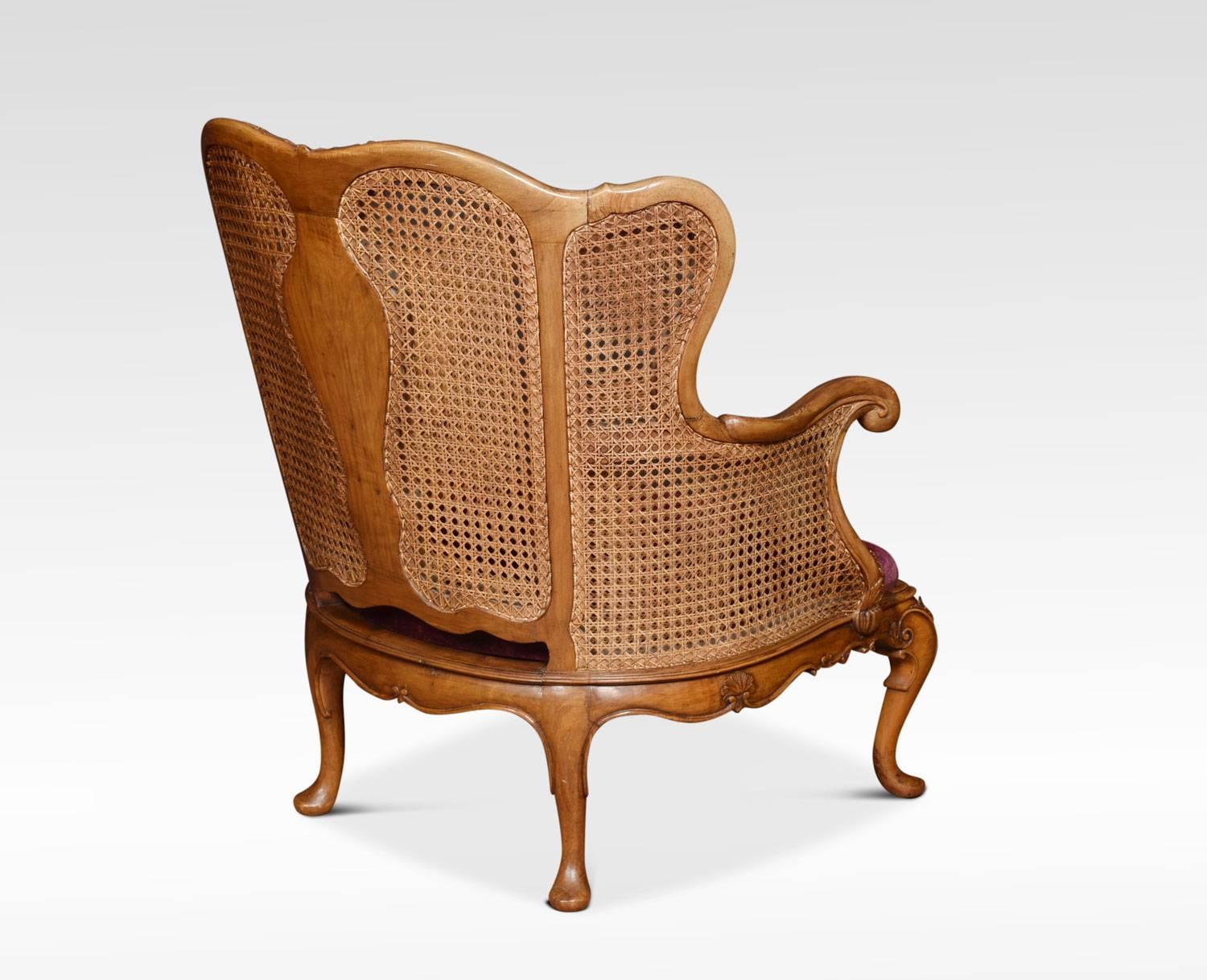 20th Century Pair of Rococo Design Walnut Bergere Armchairs