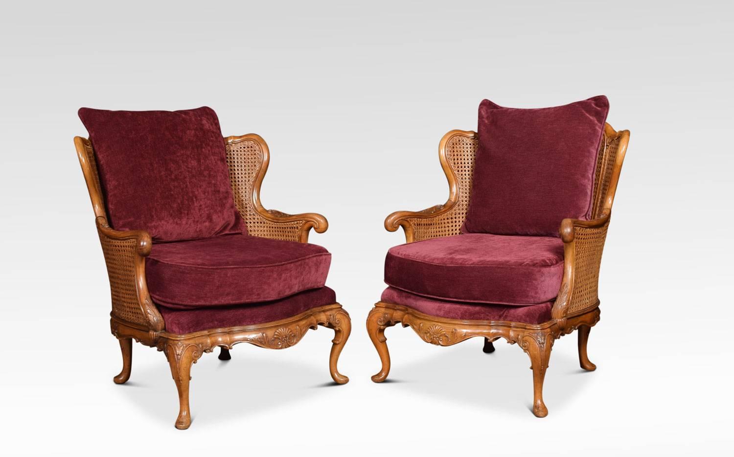 Pair of Rococo Design Walnut Bergere Armchairs 1