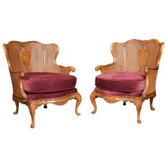 Antique Pair of Rococo Design Walnut Bergere Armchairs