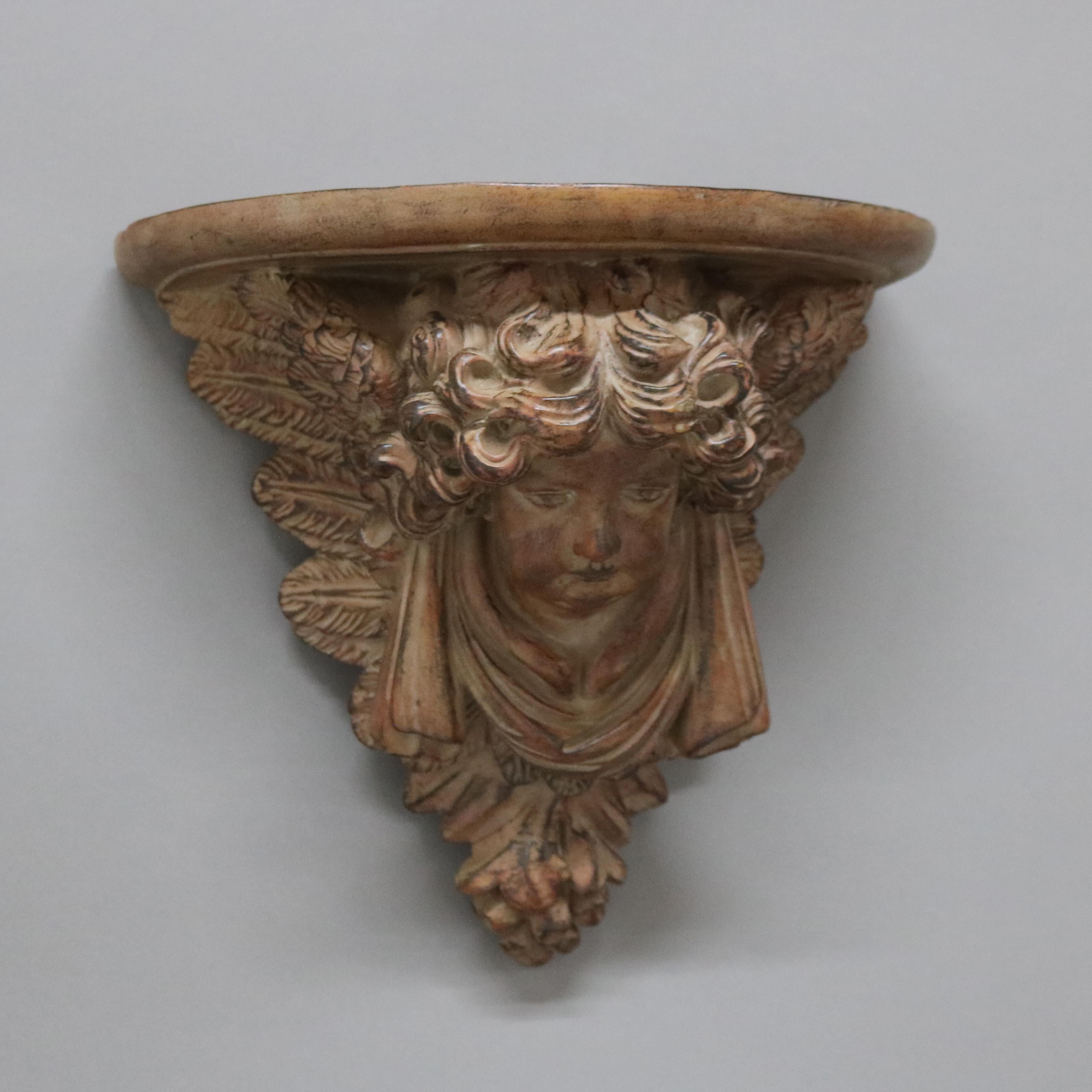 Pair of Rococo Figural Cupid Wall Sconce Shelves, Painted Molded Resin,  20thC

Measures- 11.5
