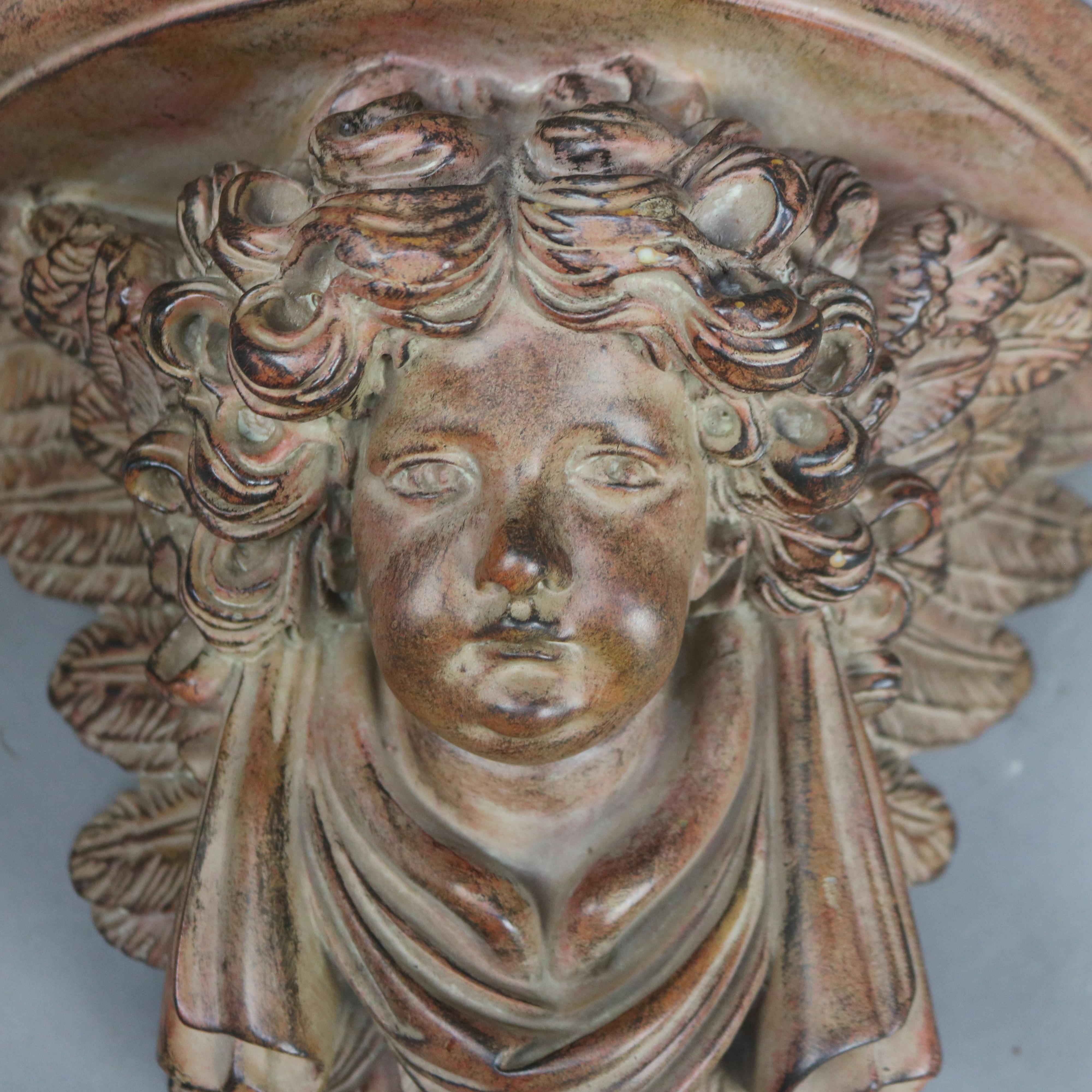 Resin Pair of Rococo Figural Cupid Wall Sconce Shelves 20thC