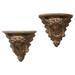 Pair of Rococo Figural Cupid Wall Sconce Shelves 20thC