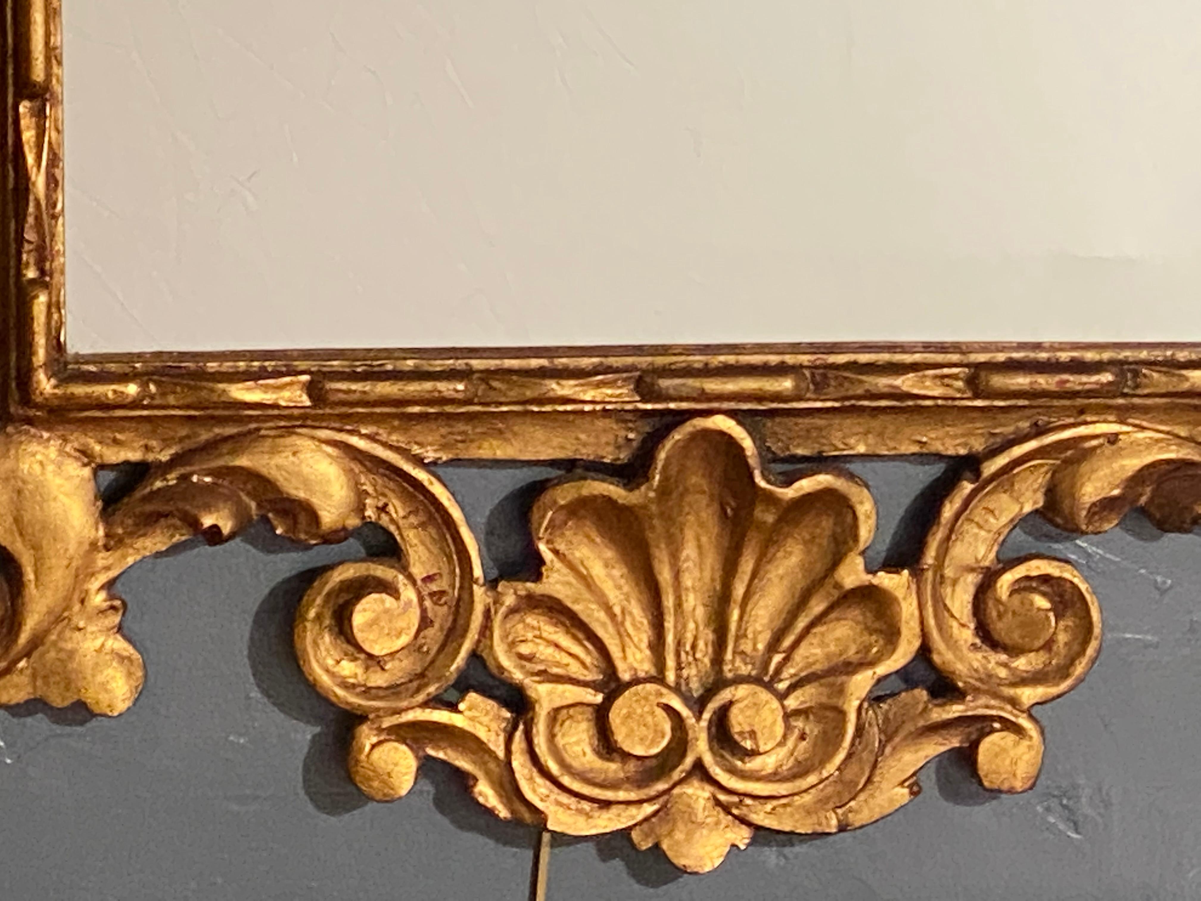 Pair of Rococo Style Frame Wall or Console Mirrors, Carved Gilded Wood Surrounds For Sale 9