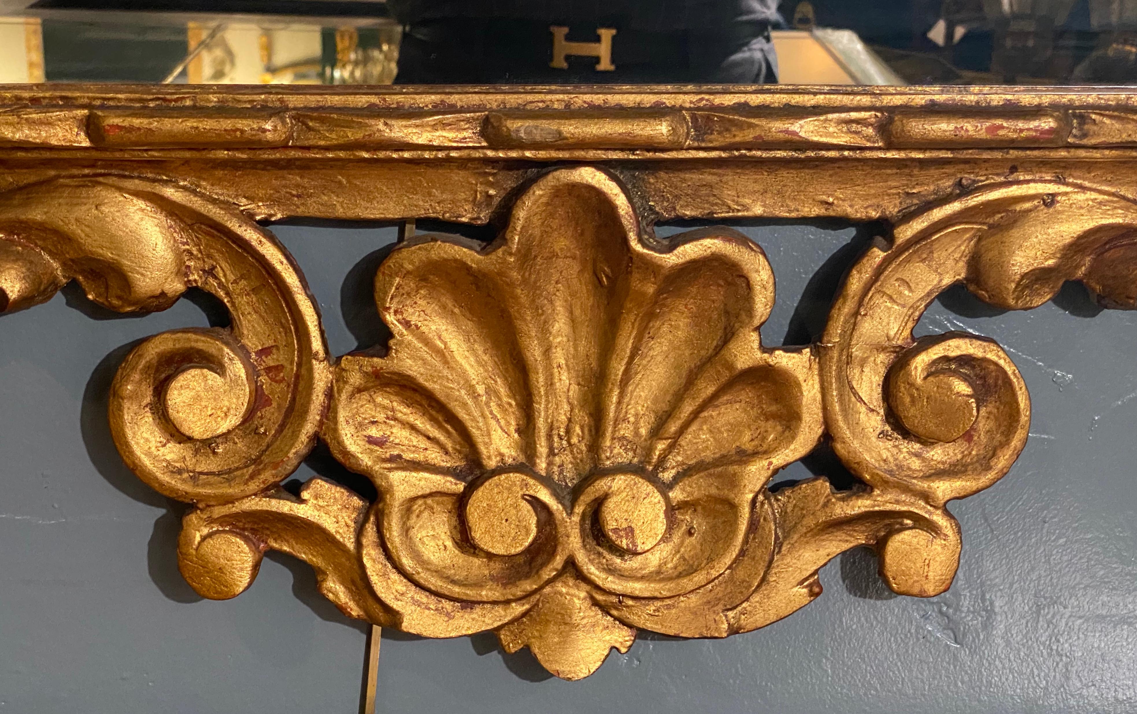 Pair of Rococo Style Frame Wall or Console Mirrors, Carved Gilded Wood Surrounds In Good Condition For Sale In Stamford, CT