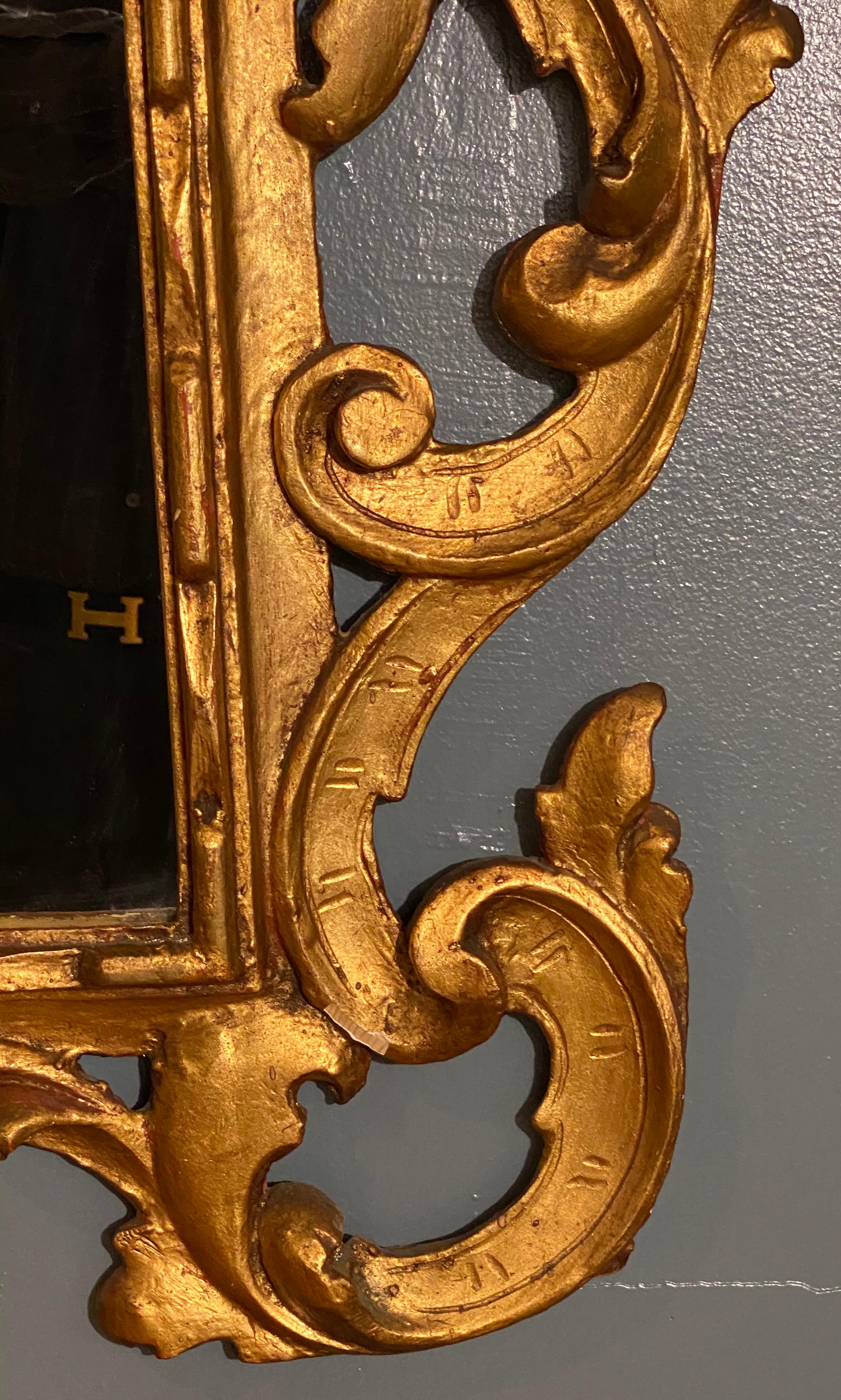 Pair of Rococo Style Frame Wall or Console Mirrors, Carved Gilded Wood Surrounds For Sale 1