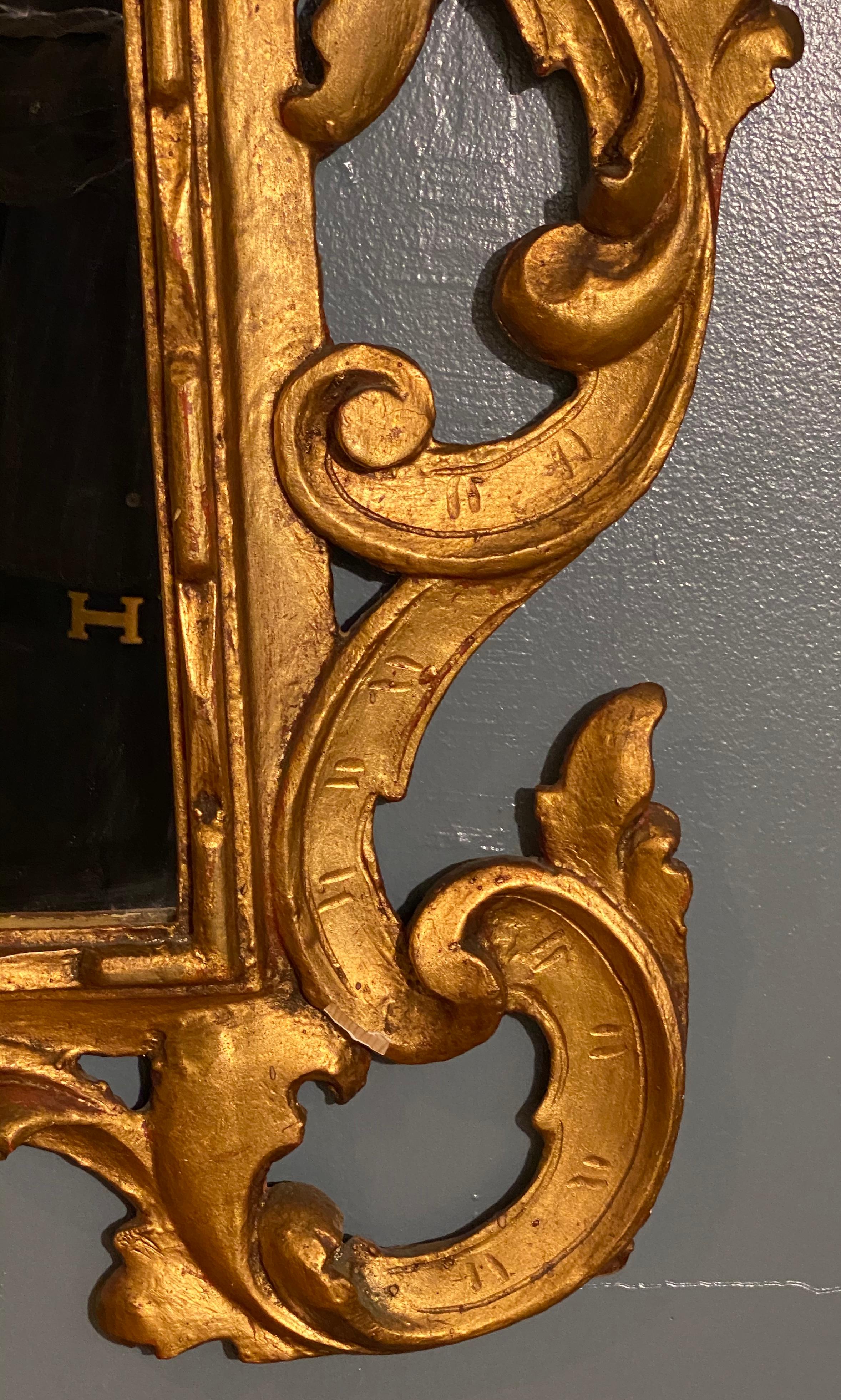 Giltwood Pair of Rococo Style Frame Wall or Console Mirrors, Carved Gilded Wood Surrounds For Sale