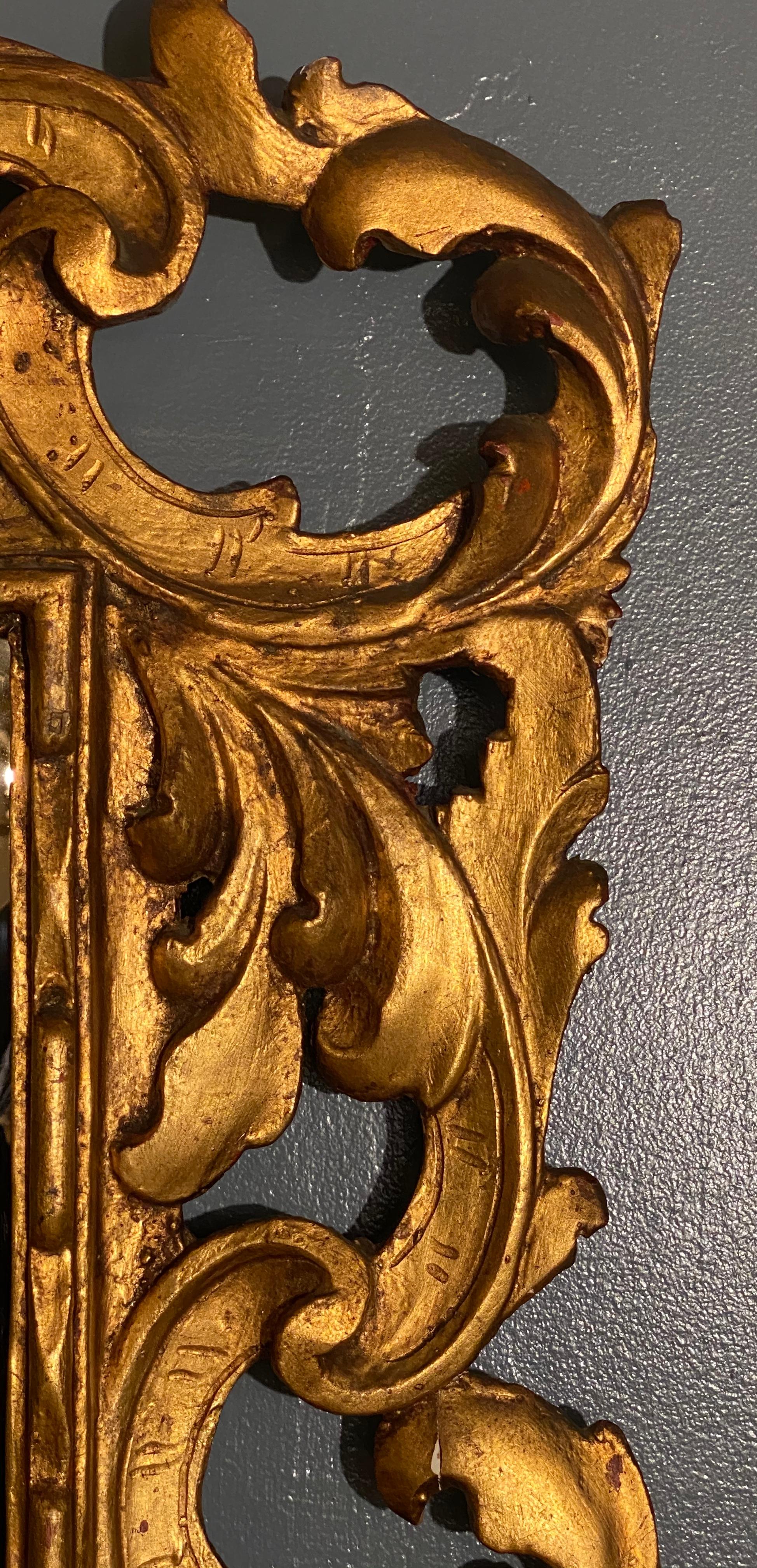 Pair of Rococo Style Frame Wall or Console Mirrors, Carved Gilded Wood Surrounds For Sale 2