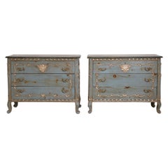 Vintage Pair of Rococo French Dressers with Silver Leaf Details