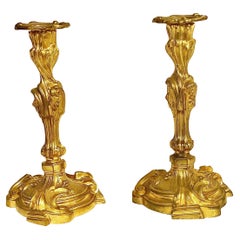 Paire de chandeliers rococo en bronze doré, France, 19e siècle