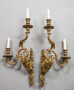 Pair of Rococo Gilt Bronze Sconces
