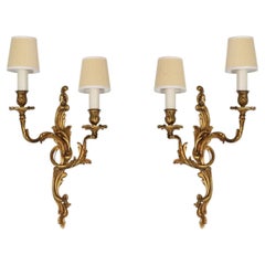 Pair of Rococo Gilt Bronze Two Arm Wall Sconces