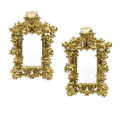 Pair of Rococo Hand Carved Gilt-Wood Mirrors, Italy, Late 18th Century