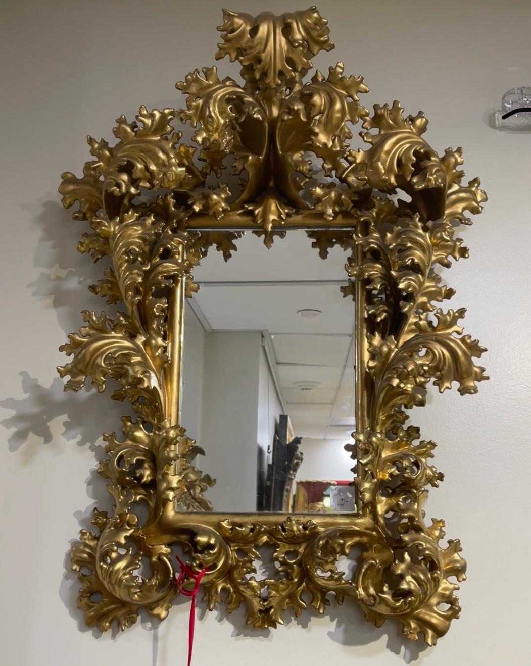Hand-Carved Pair of Rococo Hand Carved Gilt-Wood Mirrors, Italy, Late 18th Century For Sale