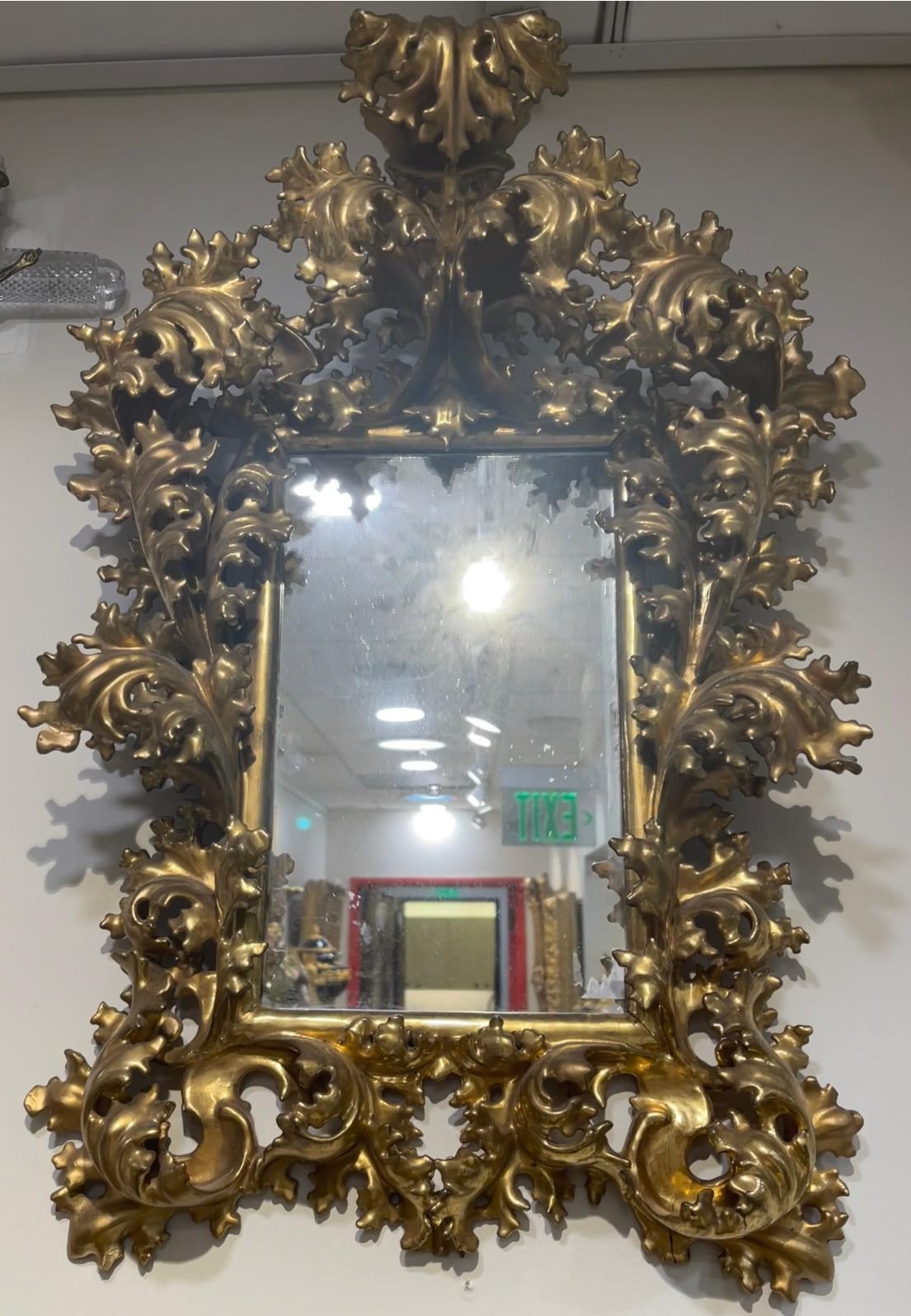 Pair of Rococo Hand Carved Gilt-Wood Mirrors, Italy, Late 18th Century In Good Condition For Sale In Pasadena, CA