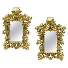 Pair of Rococo Hand Carved Gilt-Wood Mirrors, Italy, Late 18th Century