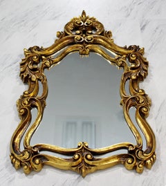 Pair of Rococo Hollywood Regency Style Gold Gilt Leaf Hanging Wall Mirrors