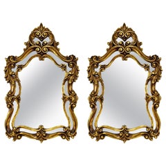 hollywood regency rococo mirror Pair of Rococo Hollywood Regency Style Gold Gilt Leaf Hanging Wall Mirrors