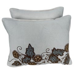 Pair of Rococo Linen Embroidered Pillows by Melissa Levinson, USA