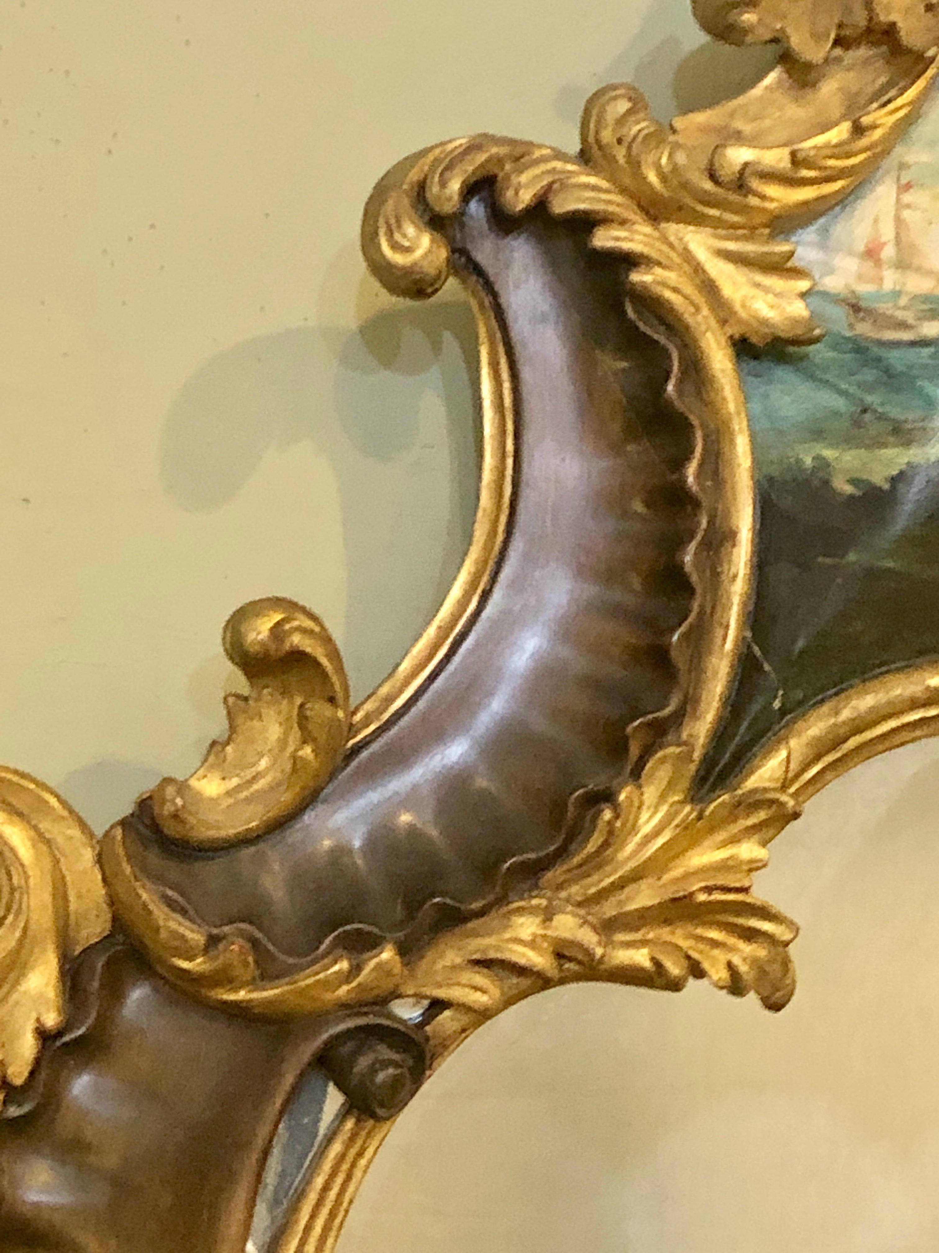 20th Century Pair of Rococo Mahogany Gilt Decorated Carved Wall / Pier or Console Mirrors