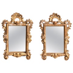 Pair of Rococo Mirrors, Carved Wood Frame, Gilt, 18th Century