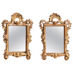 Pair of Rococo Mirrors, Carved Wood Frame, Gilt, 18th Century