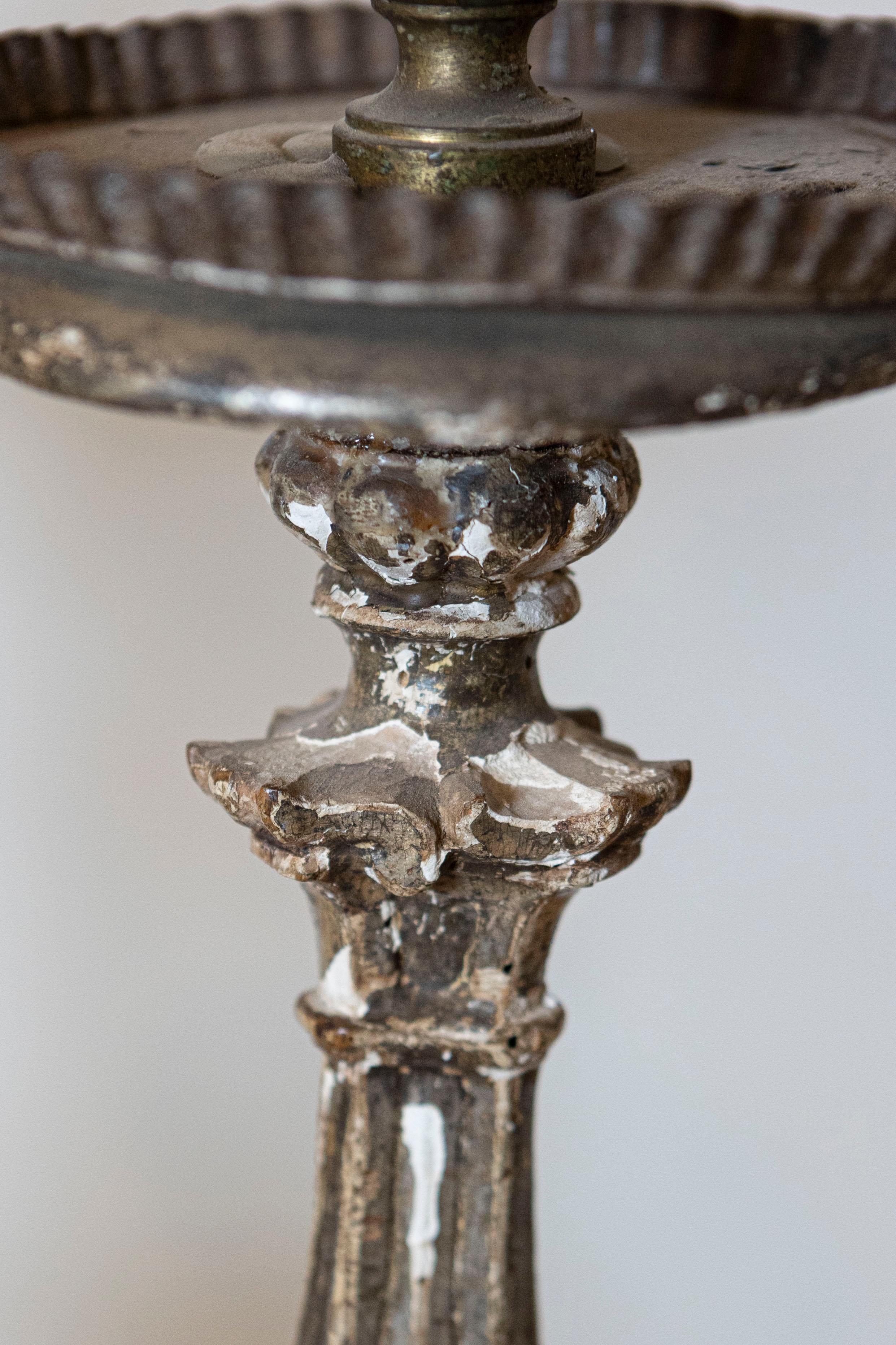 Pair of Rococo Period 18th Century Italian Painted and Carved Candlesticks In Good Condition For Sale In Atlanta, GA