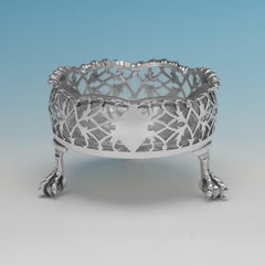 Pair of Rococo period sterling silver salt cellars made in London in 1763