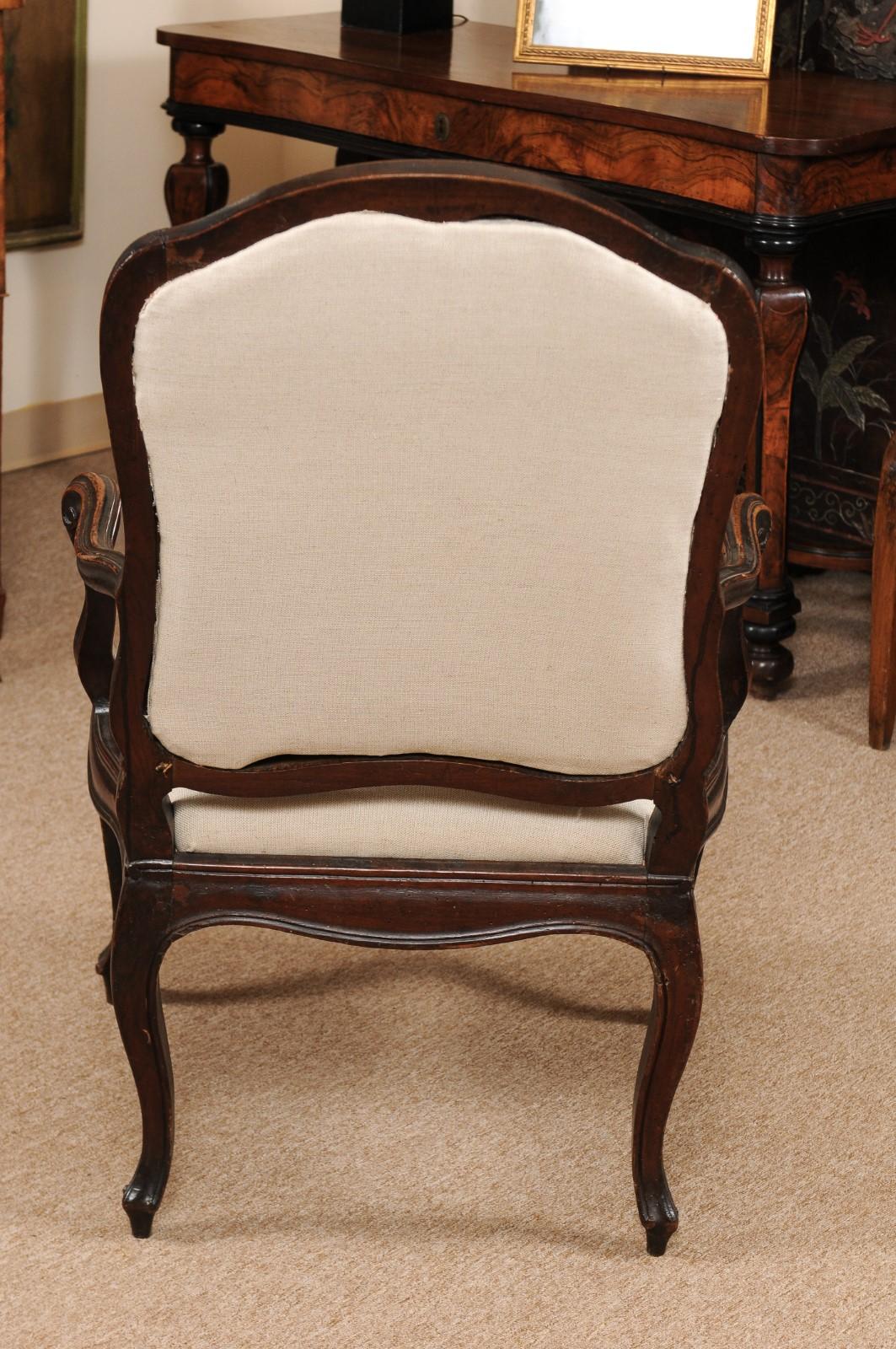 Pair of Rococo Period Walnut Armchairs, Genova, Italy Mid-18th Century For Sale 6