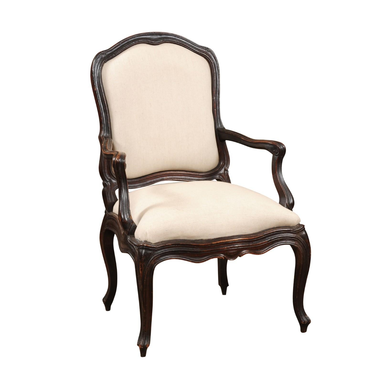 Pair of Rococo Period walnut armchairs, Genova, Italy Mid-18th Century. 2 pairs available.