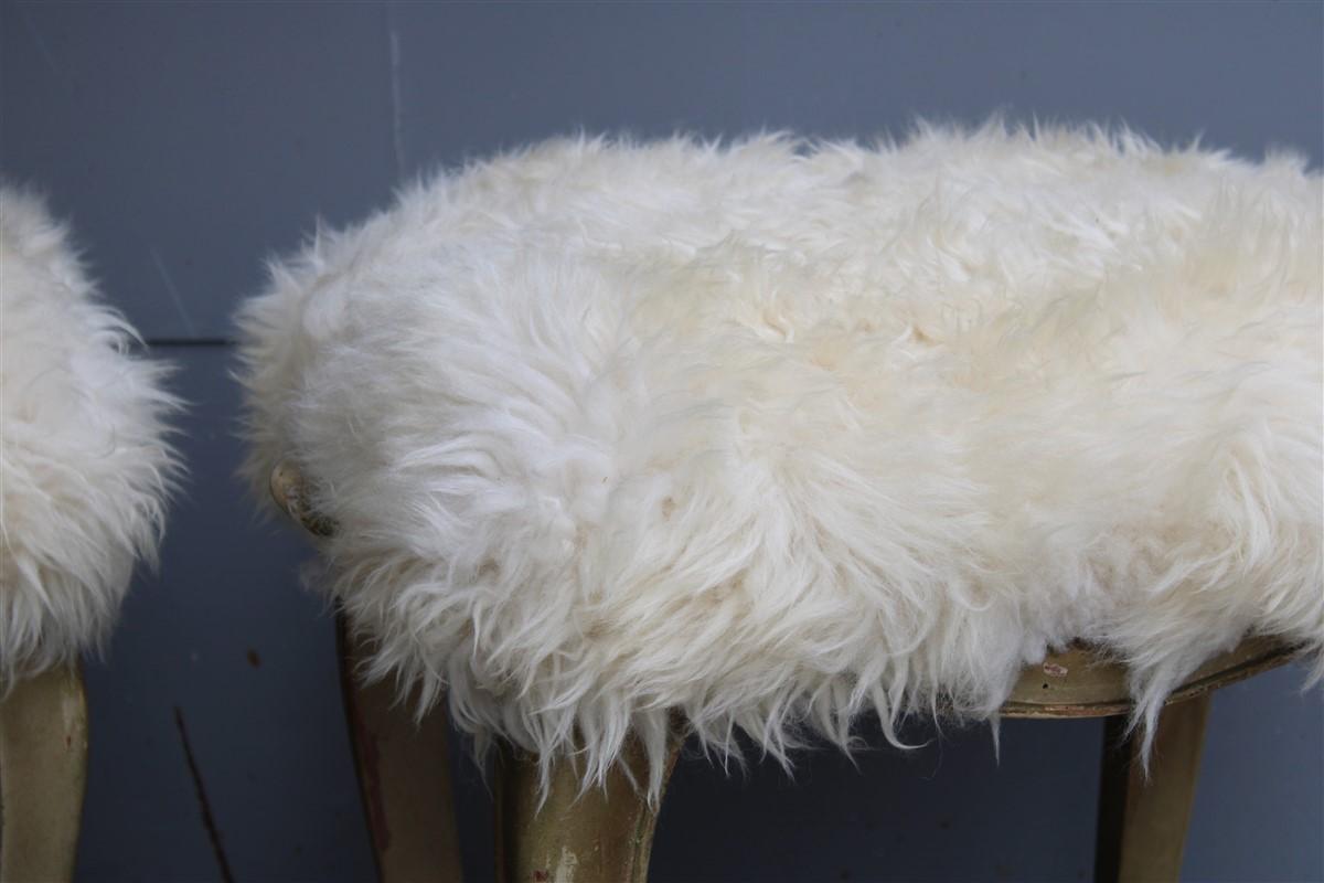 Pair of Rococò Rectangular Stools with Sheepskin Italy 1950s In Good Condition For Sale In Palermo, Sicily