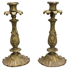 Pair of Rococo Revival Cast Brass Candlesticks – Continental, c.1900