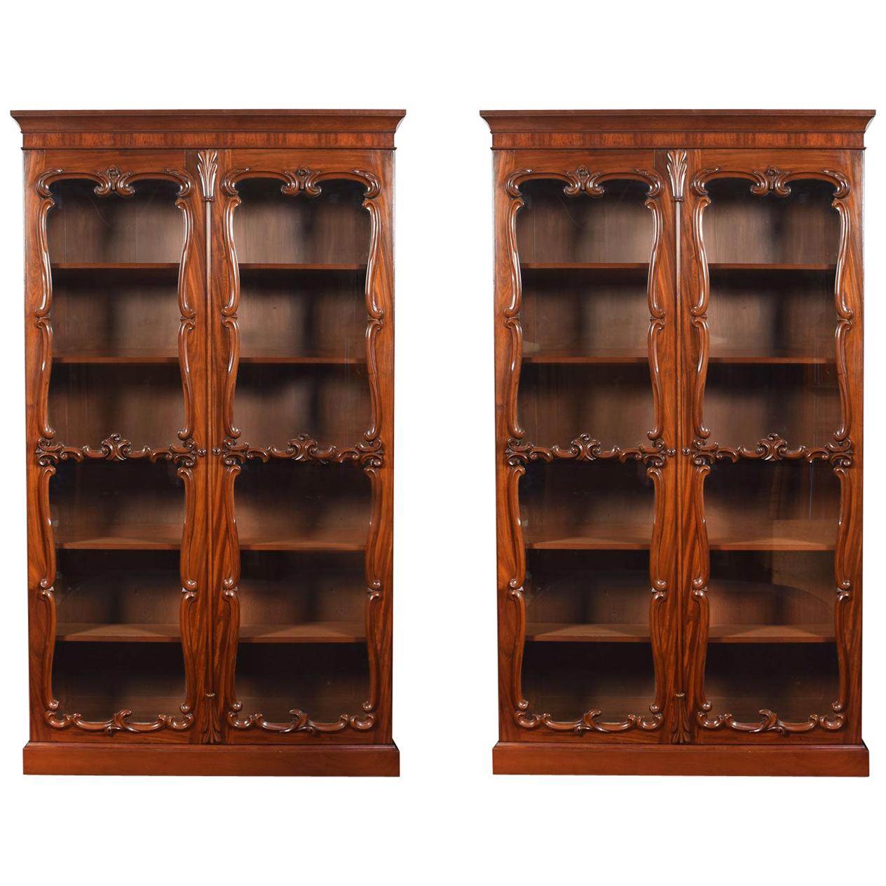Pair of Rococo Revival Mahogany Bookcases