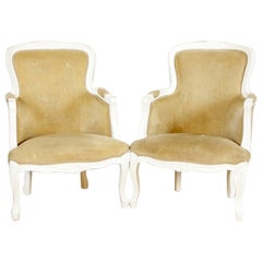 Antique Pair of Rococo-Style Beech Bergere Chairs, Early 20th Century