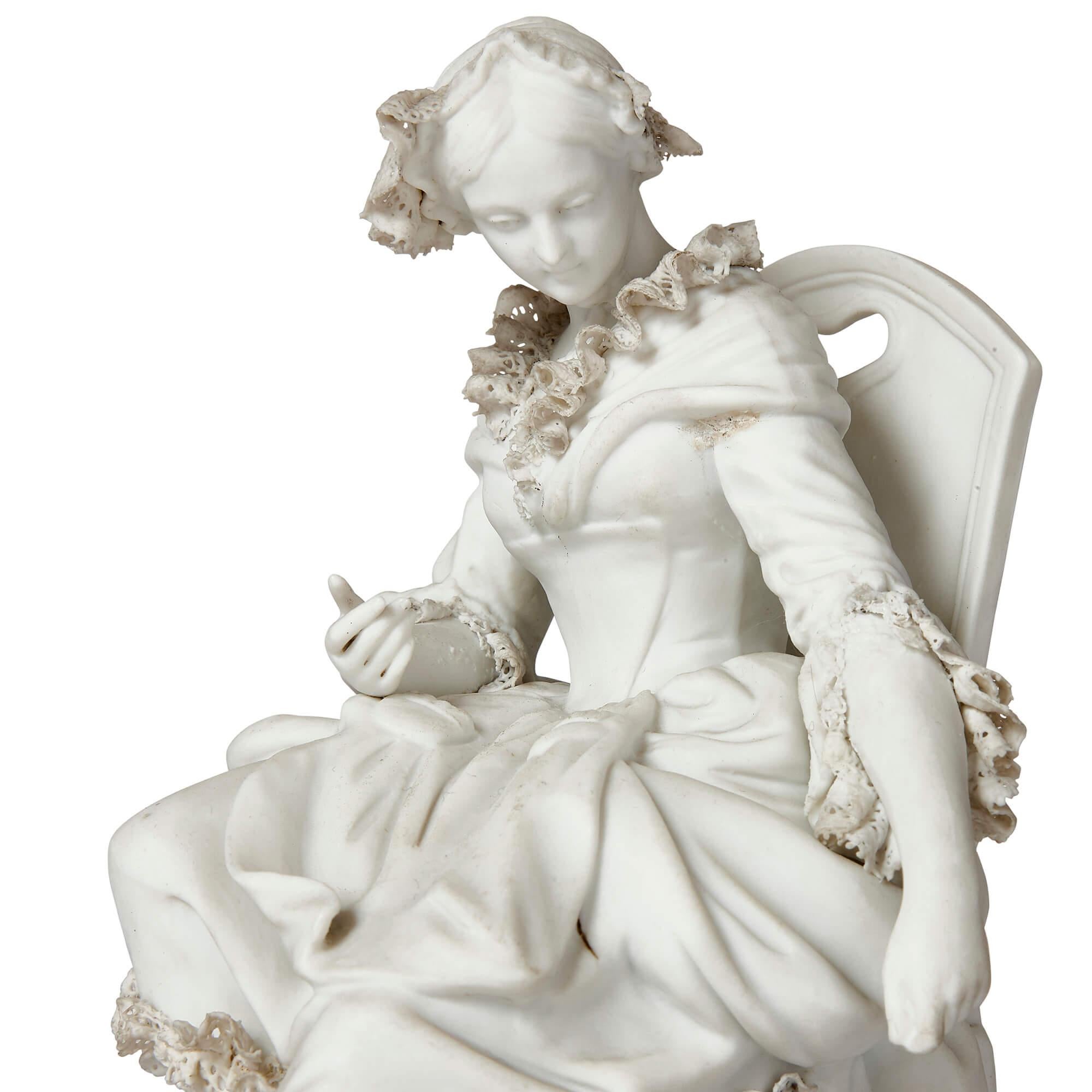 19th Century Pair of Rococo Style Bisque Porcelain Female Figures For Sale