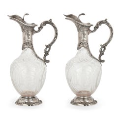 Pair of Rococo Style Cut Glass and Silver Jugs by Charles Hack