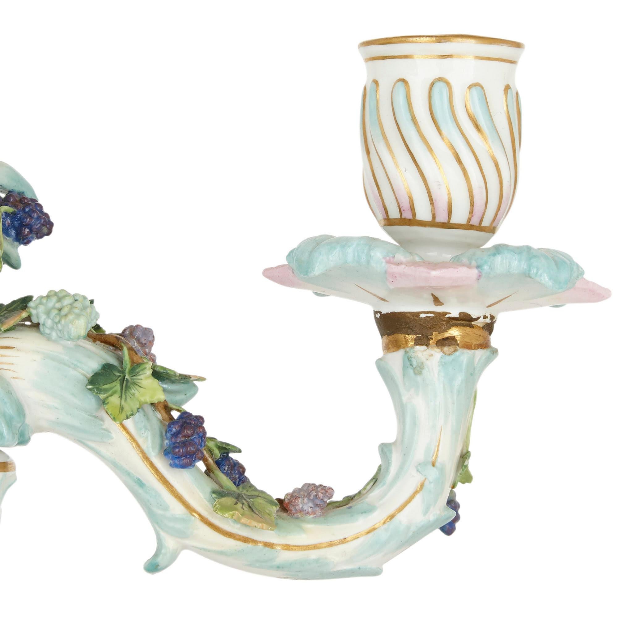 Pair of Rococo Style German Meissen Porcelain Candelabras For Sale 3
