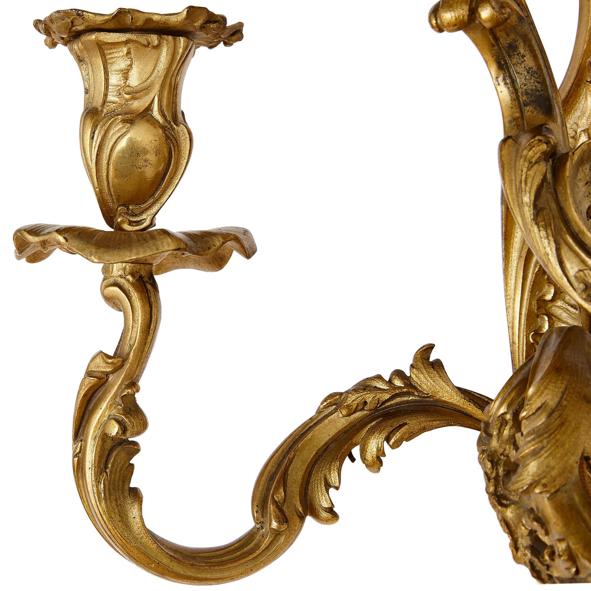 19th Century Pair of Rococo Style Gilt Bronze Sconces For Sale