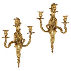Pair of Rococo Style Gilt Bronze Sconces
