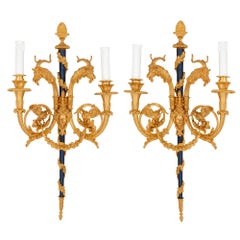 Pair of Rococo Style Gilt Bronze Two-Light Wall Sconces