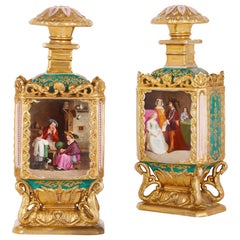 Pair of Rococo Style Gilt Porcelain Bottles Probably by Jacob Petit