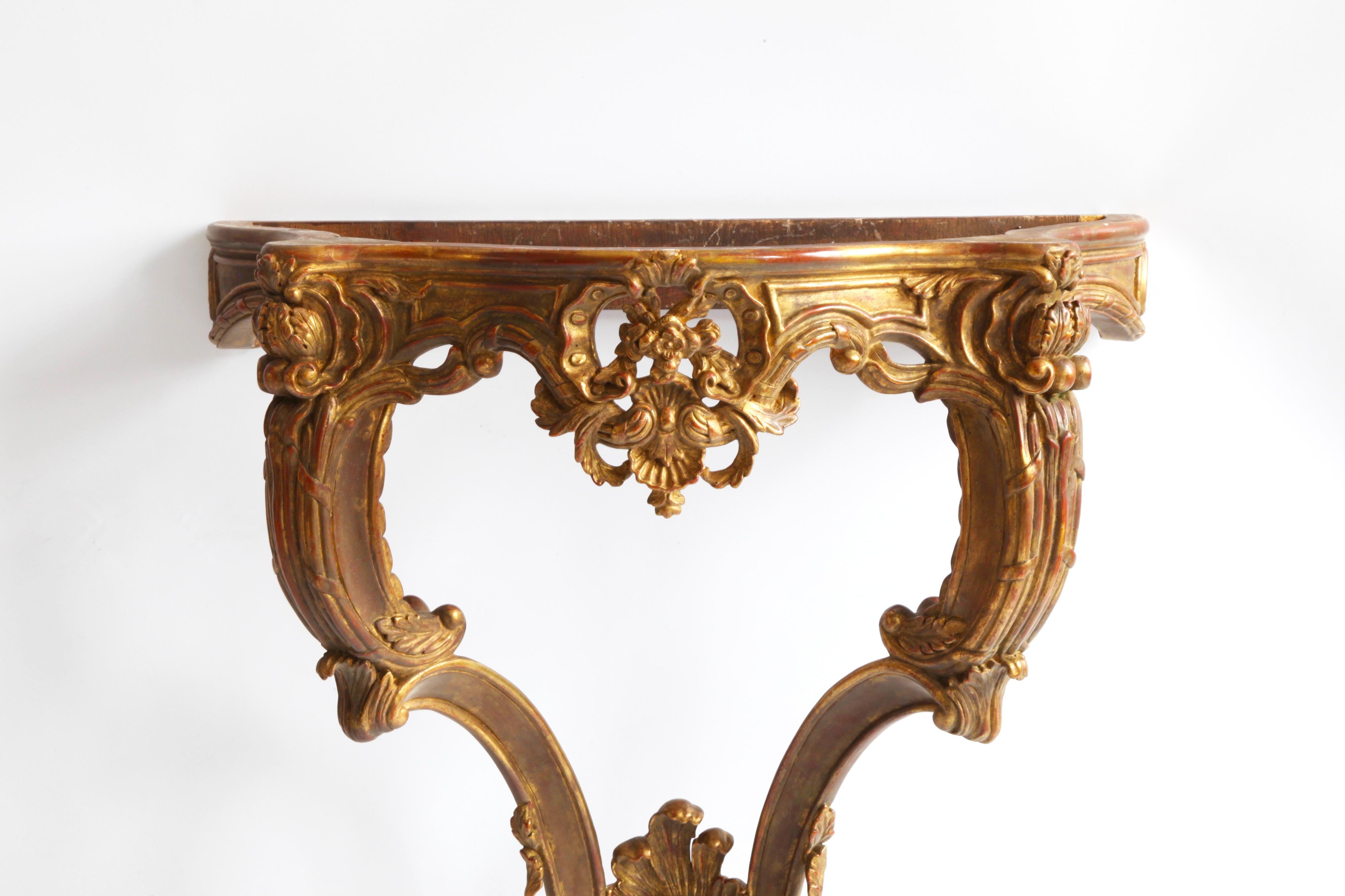 Louis XV Pair of Rococo Style Giltwood Consoles Reproduced by La Maison London